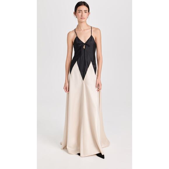 Rosie Assoulin V A line Spaghetti Strap Maxi Dress Gown - 4 - Black